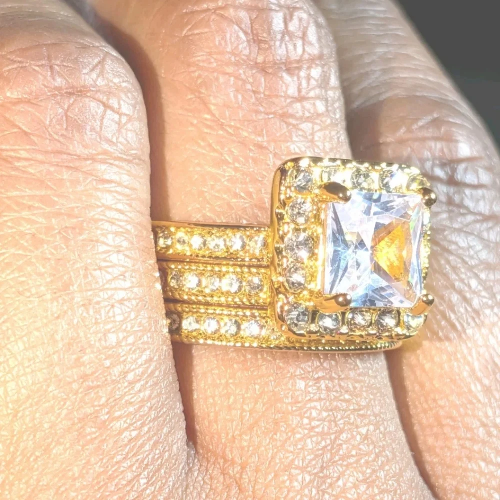 Women's 5 Ct Princess Cut Lab-Created Diamond Halo Trio Wedding Ring Set Sz 9